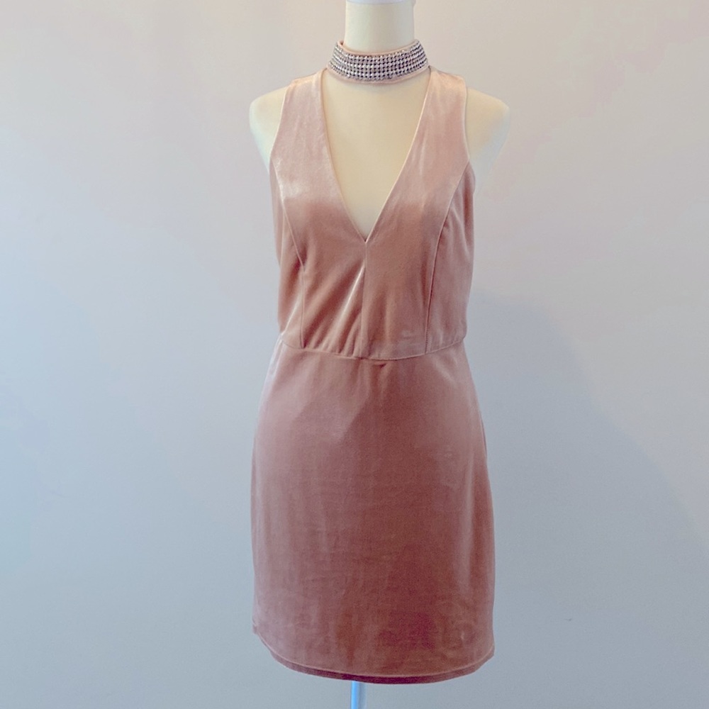 Velvet Pink Mini Dress with Beaded Choker